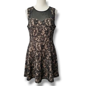 Heart & Soul Women’s Black Lace Overlay Illusion Sweetheart Skater Dress